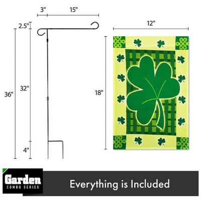 G128 - Combo Pack: Garden Flag Stand Black 36x16IN and Garden Flag Large Clover 12x18IN Image 1