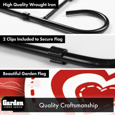 G128 - Combo Pack: Garden Flag Stand Black 36x16IN and Garden Flag Patchwork Hearts 12x18IN Image 2