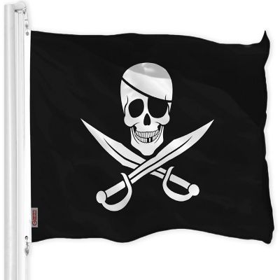 G128 - Combo Pack: USA American Flag and Pirate Jolly Roger Swords Flag 3x5 FT Printed 150D Polyester Image 1
