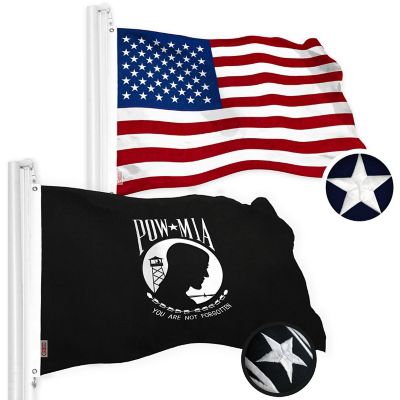 G128 - Combo Pack: USA American Flag and POW MIA 2x3 Ft Embroidered Spun Polyester, Indoor/Outdoor, Brass Grommets Image 1