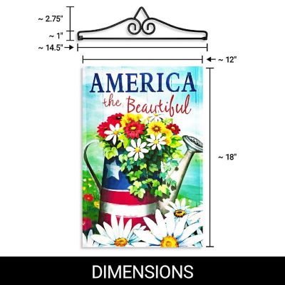 G128 Combo Set: Garden Flag Hanger AND Garden Flag America the Beautiful Spring Flowers Watering Can 12"x18" Image 1