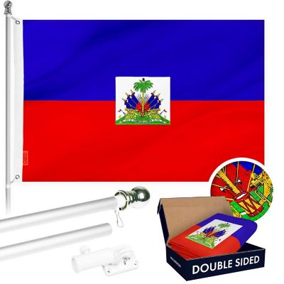 G128 - Flag Pole 6 FT Silver Tangle Free and Haiti Haitian Flag 3x5 FT Combo Double Sided Embroidered 300D Polyester Image 1