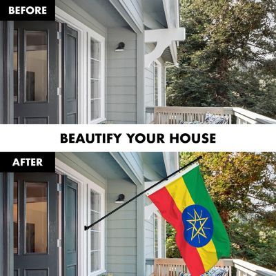 G128 - Flag Pole 6FT Black Tangle Free and Ethiopia Ethiopian Flag 3x5FT Combo Printed 150D Polyester Image 2