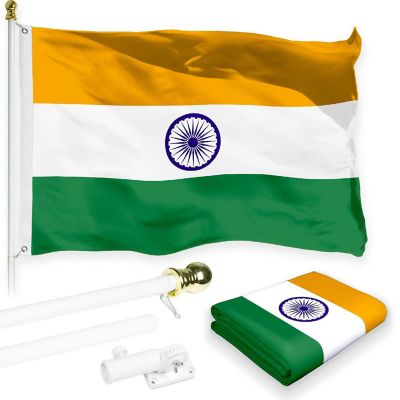 G128 - Flag Pole 6FT White Tangle Free and India Indian Flag 3x5FT Combo Printed 150D Polyester Image 1