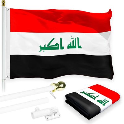 G128 - Flag Pole 6FT White Tangle Free and Iraq Iraqi Flag 3x5FT Combo Printed 150D Polyester Image 1