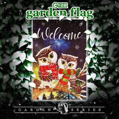 G128 - Garden Flag Christmas Decoration Welcome Cozy Owls with Scarves 12"x18" Image 1