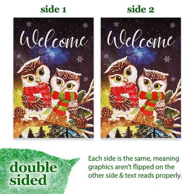 G128 - Garden Flag Christmas Decoration Welcome Cozy Owls with Scarves 12"x18" Image 2
