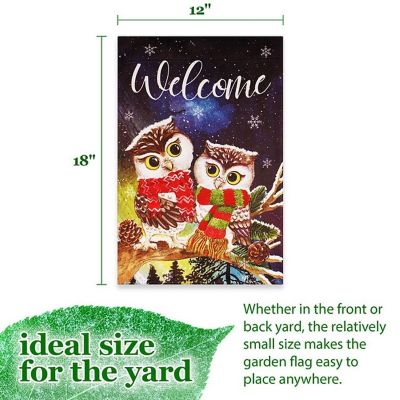 G128 - Garden Flag Christmas Decoration Welcome Cozy Owls with Scarves 12"x18" Image 3