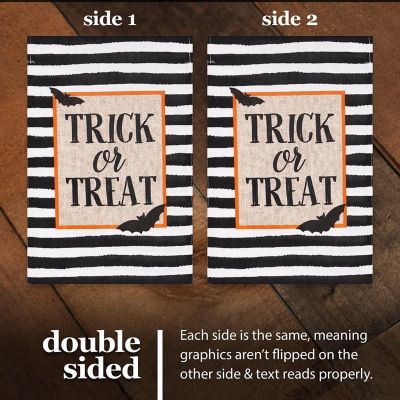 G128 - Garden Flag Halloween Decoration Trick or Treat Bats and Black and White Stripes 12"x18" Burlap Polyester Image 2