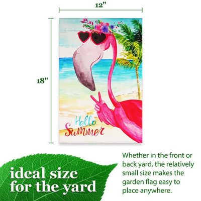 G128 - Garden Flag Hello Summer Peace Sign Flamingo 12"x18" Image 3