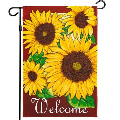 G128  Home Decorative Fall Garden Flag Welcome Quote, Autumn Sunflowers Garden Yard Decorations, Rustic Holiday Seasonal Outdoor Flag 12 x 18 Inch Image 1