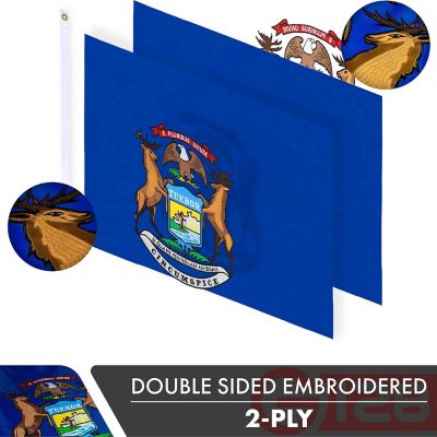 G128 - Michigan MI State Flag 3x5FT 3 Pack Double-sided Embroidered Polyester Image 1