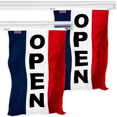 G128 - Open Vertical Sign Flag 3x5FT 2 Pack Printed 150D Polyester Image 1