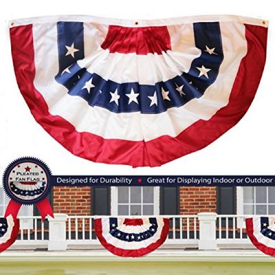 G128 - USA Pleated Fan Flag 4x8 Feet American Bunting Embroidered Patriotic Stars and Sewn Stripes Canvas Header Brass Grommets Image 1