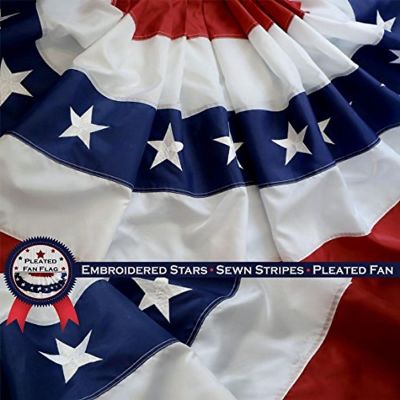 G128 - USA Pleated Fan Flag 4x8 Feet American Bunting Embroidered Patriotic Stars and Sewn Stripes Canvas Header Brass Grommets Image 1
