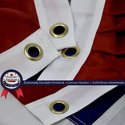 G128 - USA Pleated Fan Flag 4x8 Feet American Bunting Embroidered Patriotic Stars and Sewn Stripes Canvas Header Brass Grommets Image 3