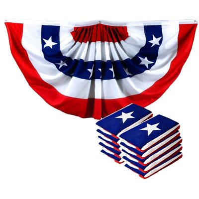 G128 - USA Pleated Fan Flag Bunting 3x6FT 10 Pack Printed Polyester Image 1