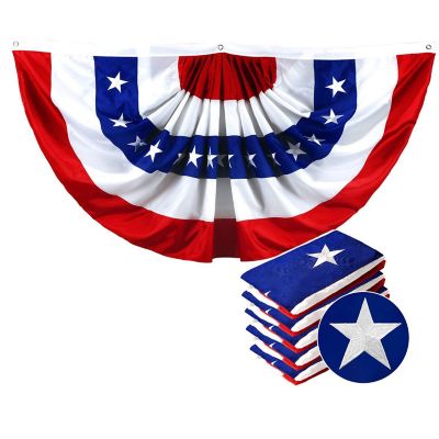 G128 - USA Pleated Fan Flag Bunting 3x6FT 5 Pack Embroidered Polyester Image 1