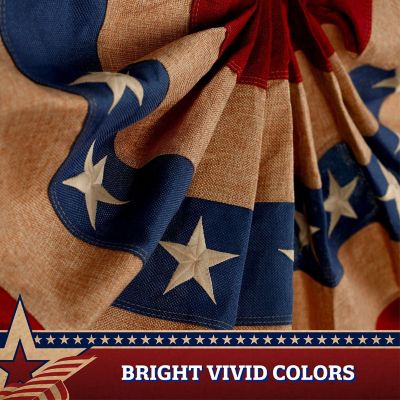 G128 - USA Tea Stained Pleated Fan Flag Bunting 2x4FT Burlap Embroidered Polyester  Image 3