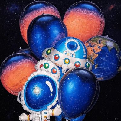 Galaxy Space Balloons 8 pcs for Outer Space Party with Rocket, Planet &amp; Astronaut Designs Image 1