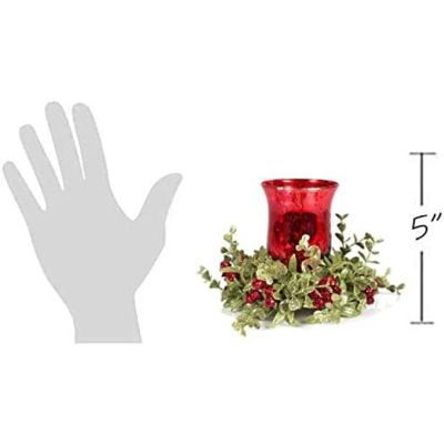 Ganz Kissing Krystals Small Mecury Glass Hurrican Tea Light Candle Holder and Mistletoe Set , Red Image 1