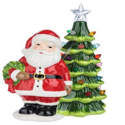 Ganz LED Light Up Shimmer Santa with Christmas Tree Figurine 7 inch Multicolor Image 1