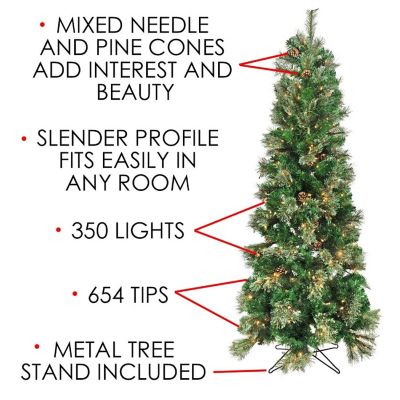 Garden Elements Artificial Pencil Fir Christmas Tree W/ Pine Cones- 350 Clear Lights - 6.5 Ft Image 2