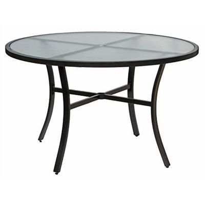 Garden Elements Bellevue Aluminum Rim 40" Round Glass Top Dining Table, Dark Taupe Image 1