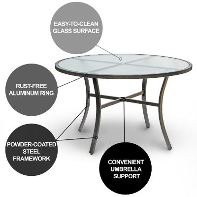 Garden Elements Bellevue Aluminum Rim 40" Round Glass Top Dining Table, Dark Taupe Image 2