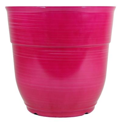Garden Elements Glazed Brushed Happy Large Plastic Planter, Bright Pink, 15 Inch Image 1