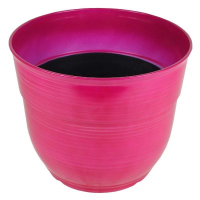 Garden Elements Glazed Brushed Happy Large Plastic Planter, Bright Pink, 15 Inch Image 1
