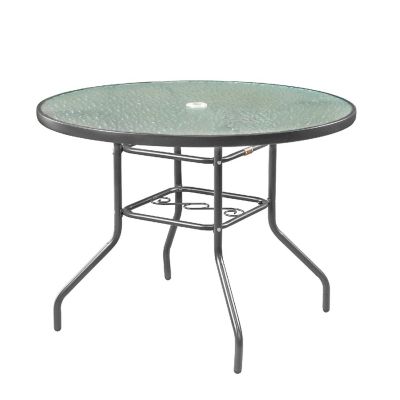 Garden Elements Sienna Metal Gray Round Patio Glass Top Table, 40-Inch Image 1