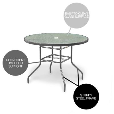Garden Elements Sienna Metal Gray Round Patio Glass Top Table, 40-Inch Image 2