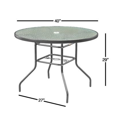 Garden Elements Sienna Metal Gray Round Patio Glass Top Table, 40-Inch Image 3