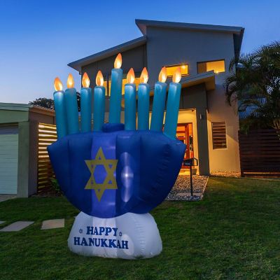Gardenised Giant Hanukkah Inflatable Menorah - Yard Decor with Built-in Bulbs, Tie-Down Points, and Powerful Built in Fan Image 2