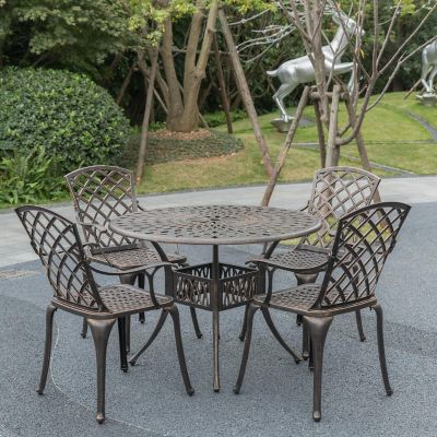 Gardenised Outdoor and Indoor Bronze Dinning Set 4 Chairs with 1 Table Bistro Patio Cast Aluminum. Image 1