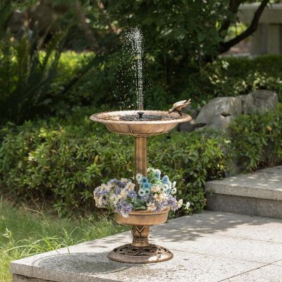 Gardenised Outdoor Garden Bird Bath and Solar Powered Round Pond Fountain with Planter Bowl, Copper Image 1