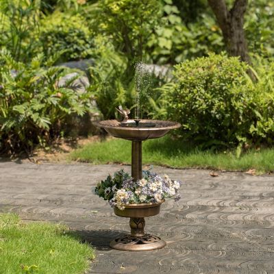 Gardenised Outdoor Garden Bird Bath and Solar Powered Round Pond Fountain with Planter Bowl, Copper Image 2