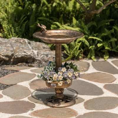 Gardenised Outdoor Garden Bird Bath and Solar Powered Round Pond Fountain with Planter Bowl, Copper Image 3
