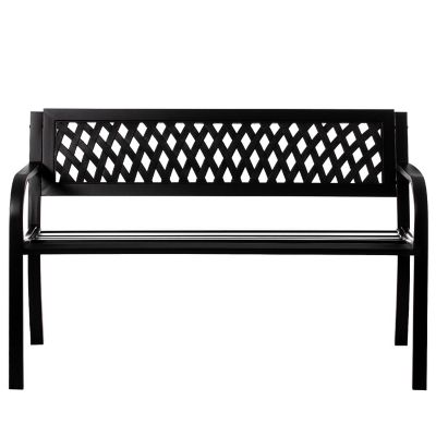 Gardenised Outdoor Steel 47" Park Bench for Yard, Patio, Garden and Deck, Black Weather Resistant Porch Bench, Park Seating Image 1