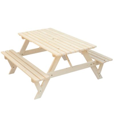 Gardenised Outdoor Wooden Patio Deck Garden 6-Person Picnic Table, for Backyard, Garden, Natural Image 1