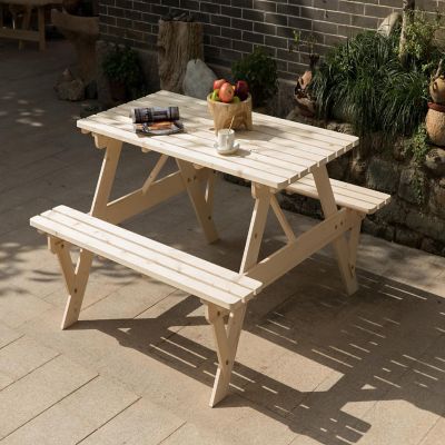 Gardenised Outdoor Wooden Patio Deck Garden 6-Person Picnic Table, for Backyard, Garden, Natural Image 1