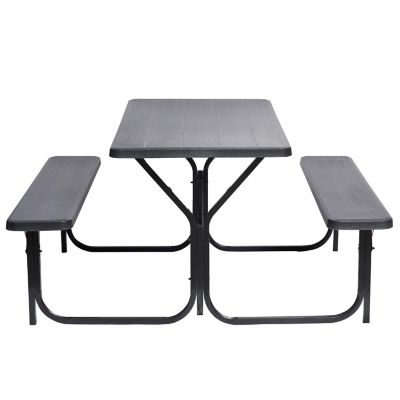 Gardenised Outdoor Woodgrain Picnic Table Set with Metal Frame, Gray Image 3