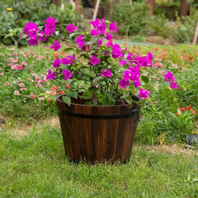 Gardenised Rustic Wooden Whiskey Barrel Planter with Durable Medal Handles and Drainage Hole - Perfect for Indoor and Outdoor Plants, Medium Image 1