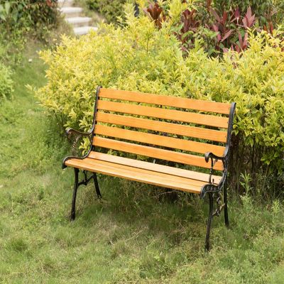 Gardenised Wooden Outdoor Park Patio Garden Yard Bench with Designed Steel Armrest and Legs Image 1