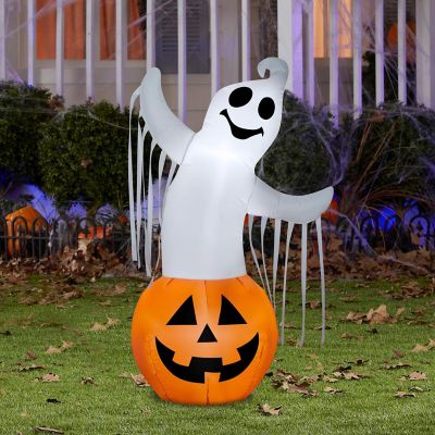 Gemmy Airblown Ghost in Pumpkin  3.5 ft Tall  Multicolored Image 1
