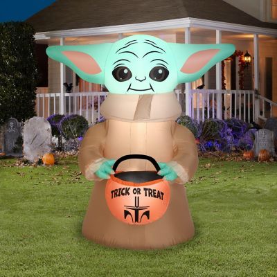 Gemmy Airblown Inflatable Grogu&#8482; with Treat Bag  4.5 ft Tall  brown Image 1