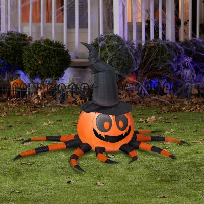 Gemmy Airblown Inflatable Orange and Black Spider with Witch Hat  3 ft Tall  Multicolored Image 1