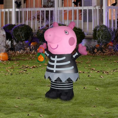 Gemmy Airblown Inflatable Peppa Pig in Skeleton Costume  4.5 ft Tall  Pink Image 1