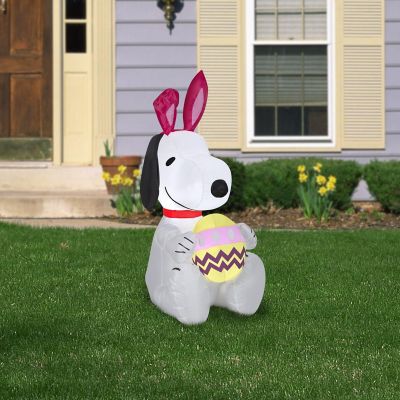 Gemmy Airblown Inflatable Snoopy with Bunny Ears and Decorated Egg  3.5 ft Tall  white Image 1